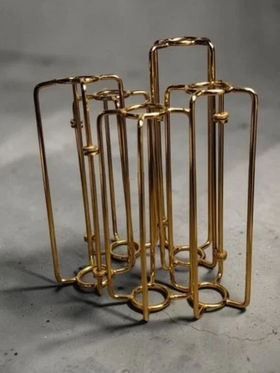 Mebane Handmade Metal Table Vase Holders (2) Hinged Antique Gold Finish GUC READ